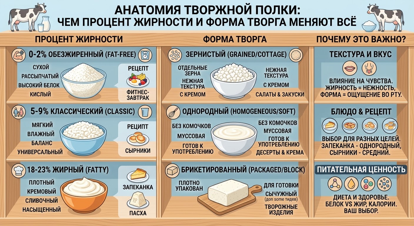 Анатомия творожной полки: Почему процент жирности и форма творога меняют всё
