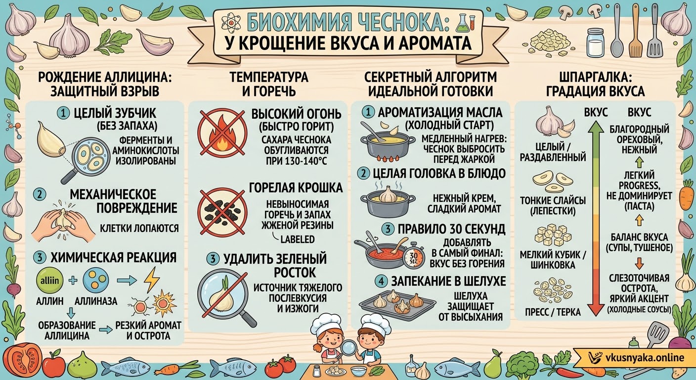 Чесночная бомба замедленного действия: Почему целый зубчик не пахнет и как укротить горечь
