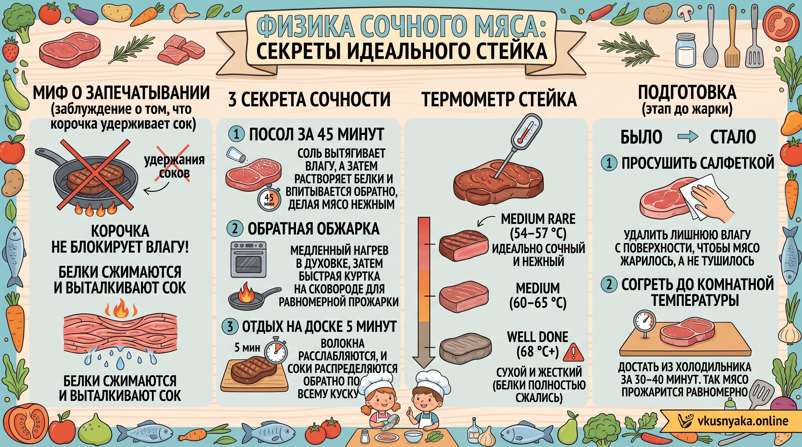 Физика сочного мяса: Почему миф о «запечатывании соков» неверен и как удержать влагу внутри