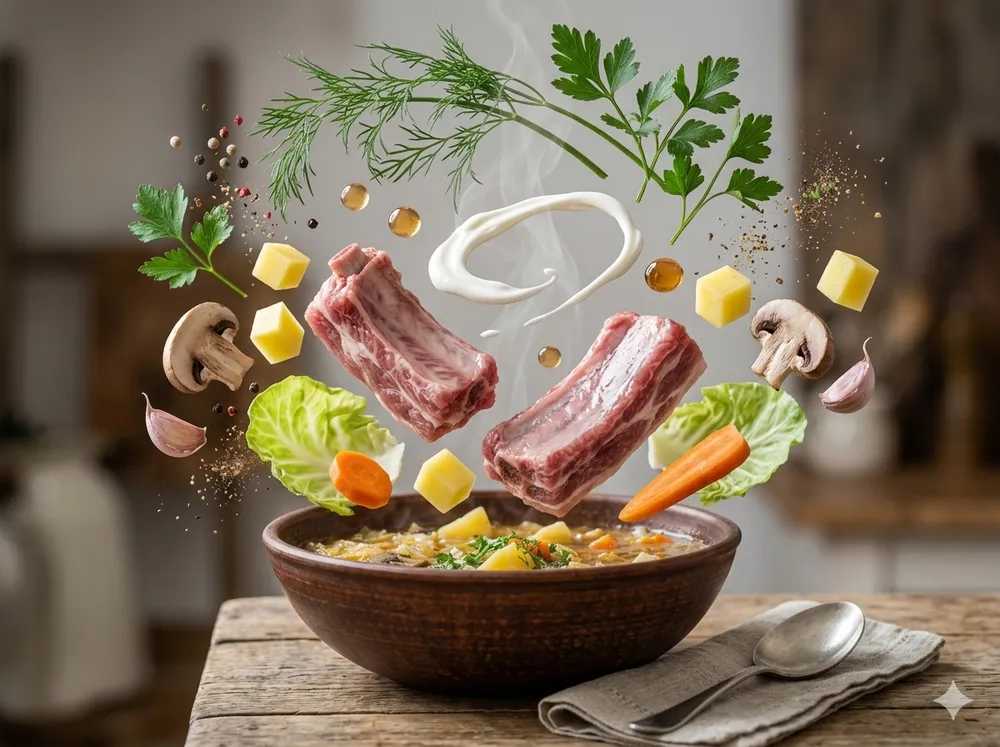 Купеческие богатые щи с ребрышками