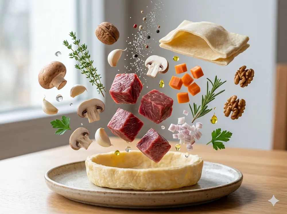 Питательный мясной рулет из слоеного теста