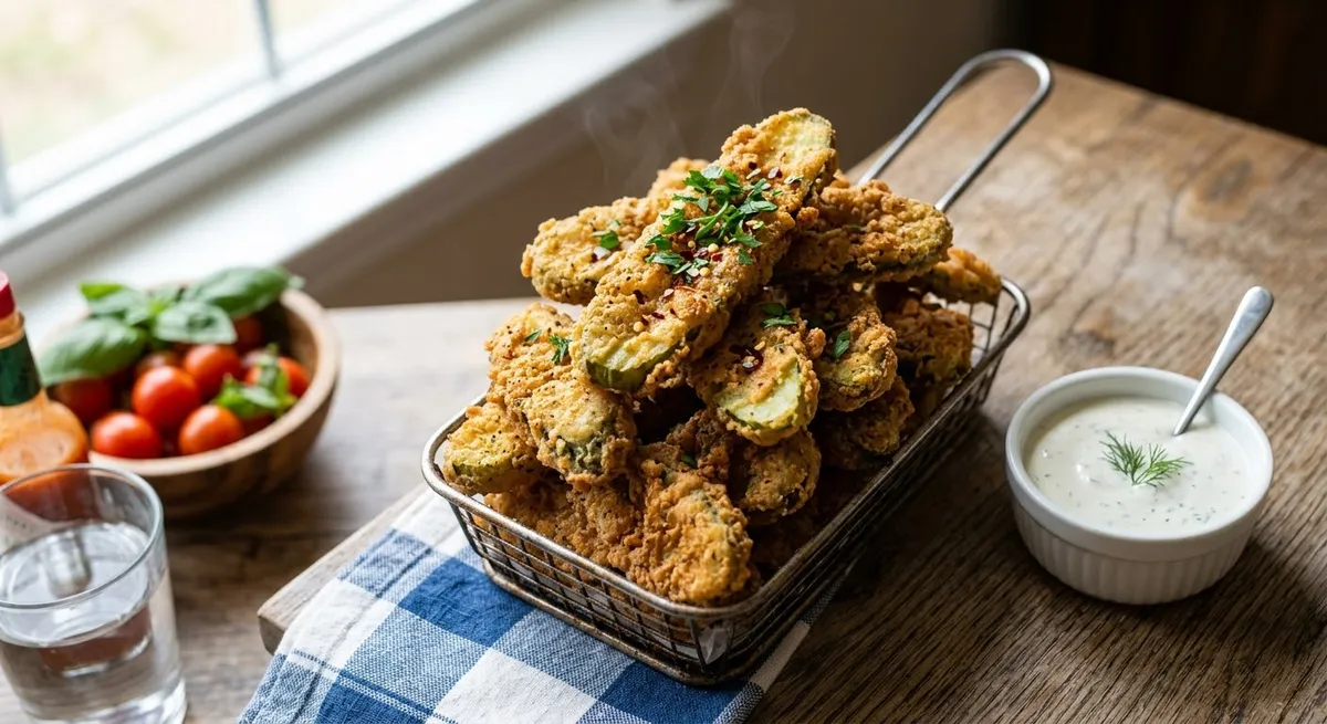 Жареные маринованные огурчики в пряной хрустящей панировке (Fried Pickles)
