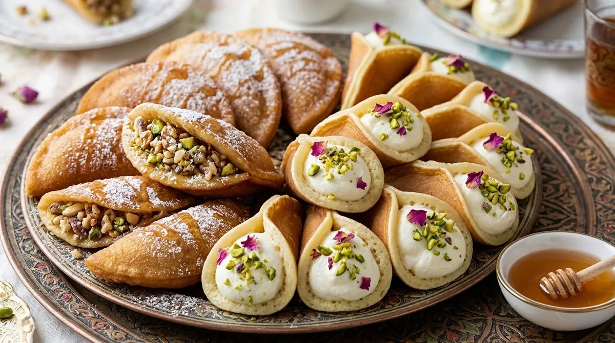 Арабские блинчики «Катаеф» (Qatayef) с начинкой из орехов или крема