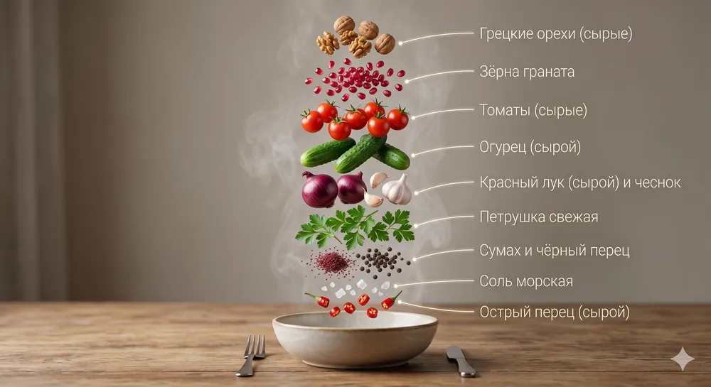 Восточный салат «Гавурдаг» с грецкими орехами